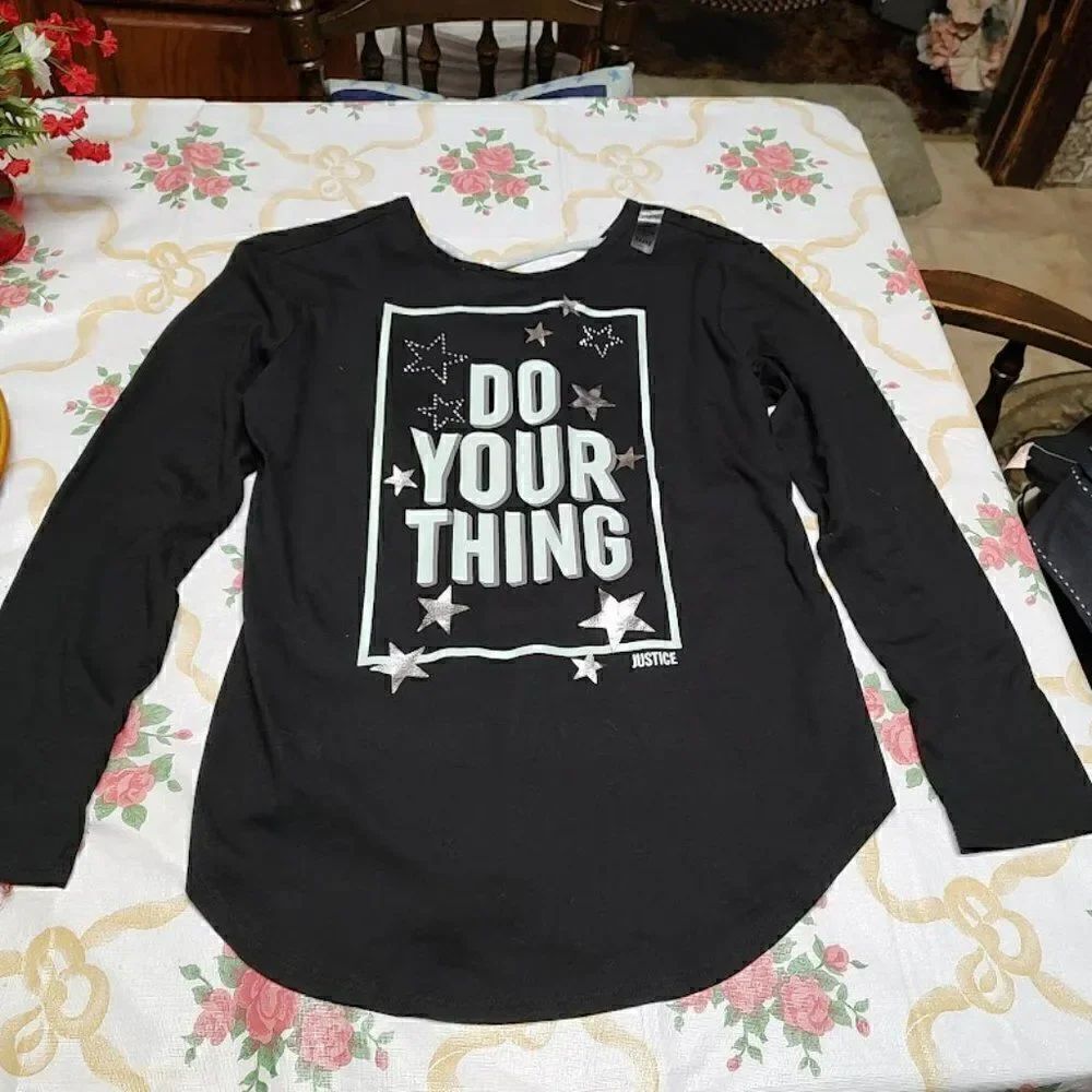 New Justice Black Do Your Thing Shirt Size Girl's 14/16 Plus